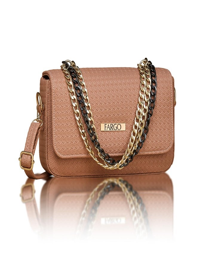 حقيبة كروسبودي نسائية من فارغو منسوجة بحزام سلسلة (لون بني فاتح)